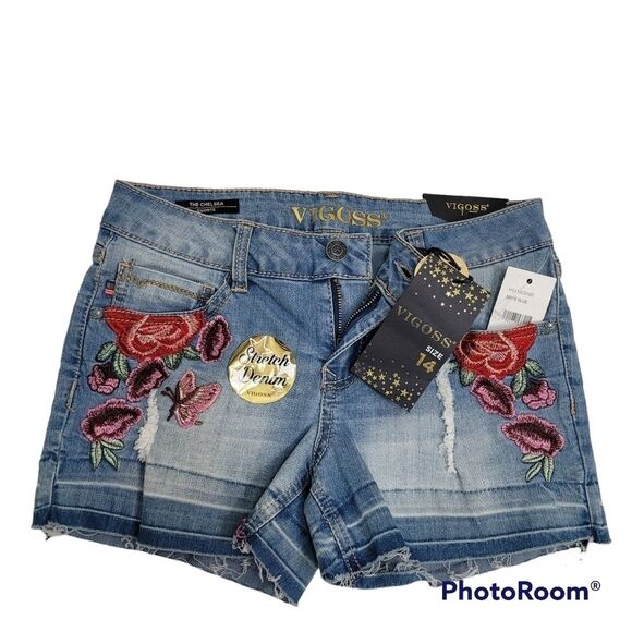 VIGOSS‎ Chelsea Stretch Denim Embroidered Shorts SIZE 14 - Picture 4 of 10